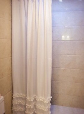 纯白色公主裙边浴帘布防水防霉加厚卫G生间淋浴帘隔断帘子浴室窗