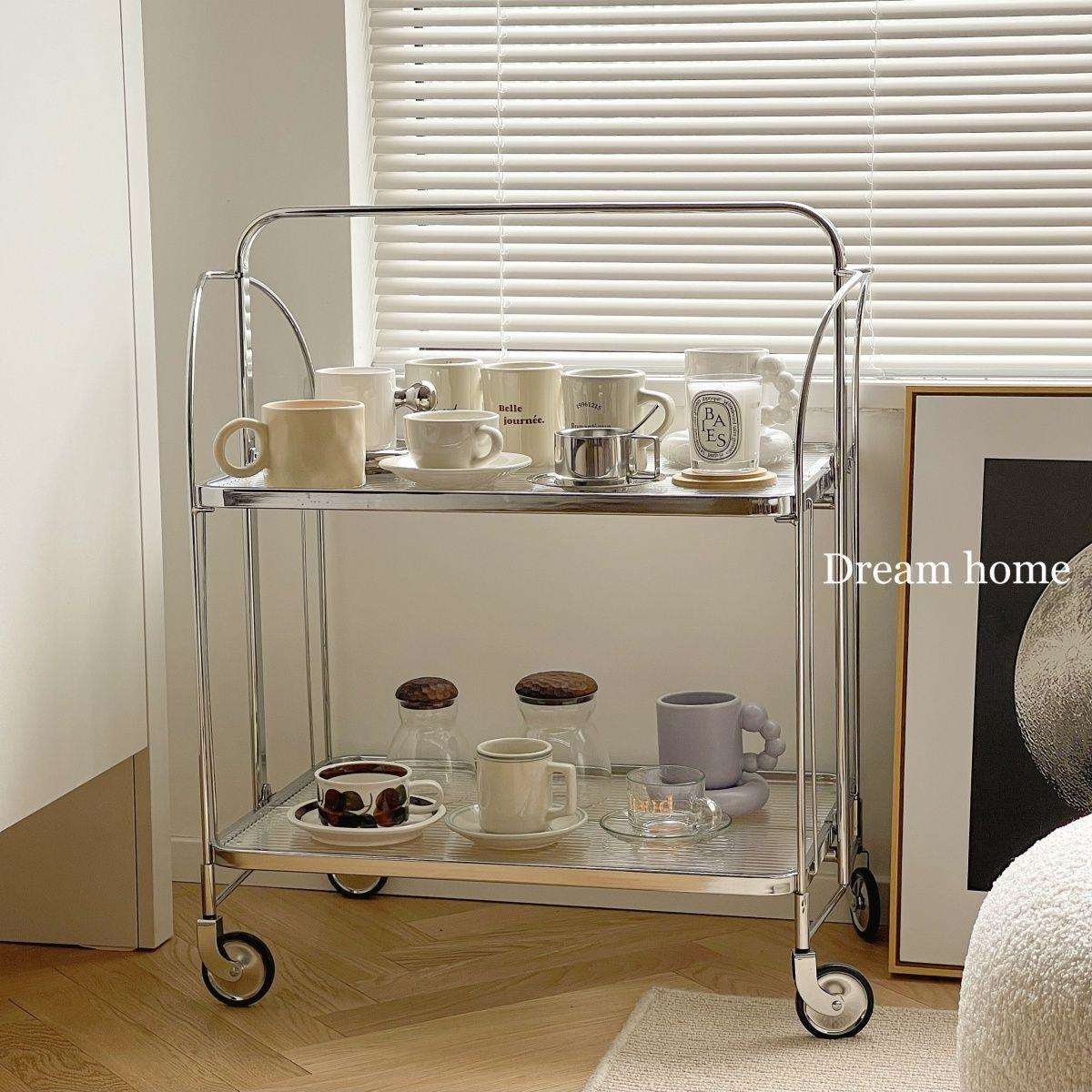 中古复刻折叠小推车可移动餐车中古餐车家用推车酒水网红透明边几