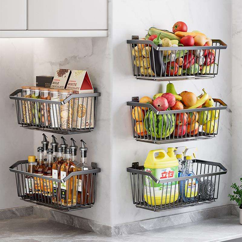 尔沫厨房置物架多功能壁挂调味料品收纳304不锈钢墙上盐罐蔬菜篮