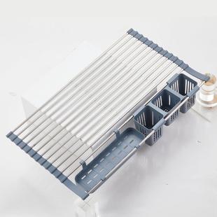 折叠家用碗盘杯子置物架厨房伸缩不锈钢沥水架水槽果蔬卷帘沥干架