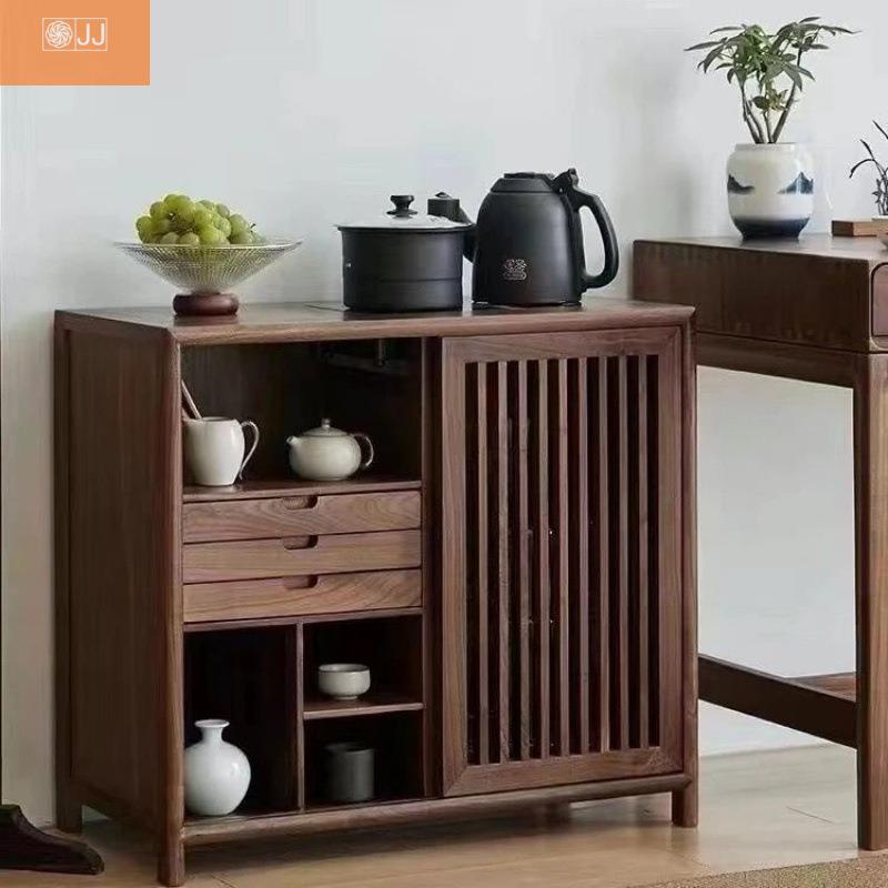 家用烧水小户型客厅水壶榆木一体桌边柜新中式实木茶几茶水柜移动