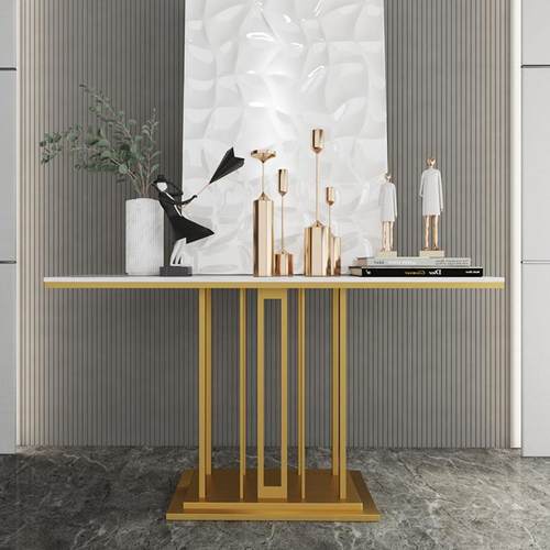 现代简约不锈钢玄关台客厅入户大理石玄关桌酒店售楼部玄关柜条案