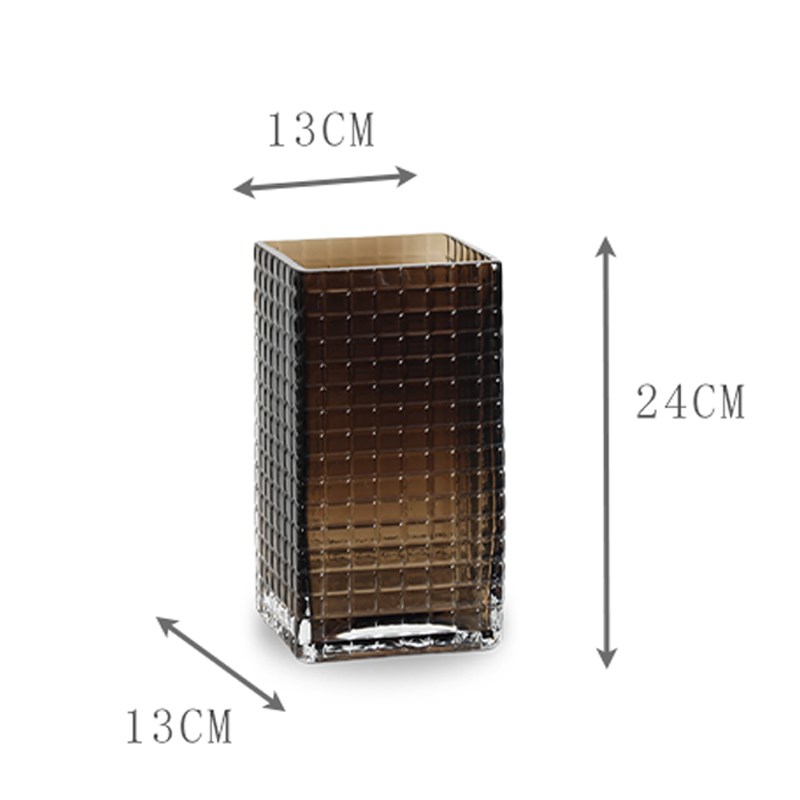 简约现代方形格子棕色茶色玻璃花瓶洽谈桌M茶几客餐厅软装饰品摆