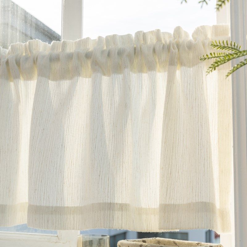 透光不透人竖纹麻纱p半帘半截短窗帘小窗户免打孔厨房门帘隔断帘