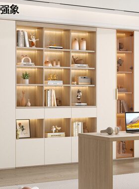 组合书柜书架去F墙化储物柜客厅玻璃门展示柜3一体到顶7整书房子