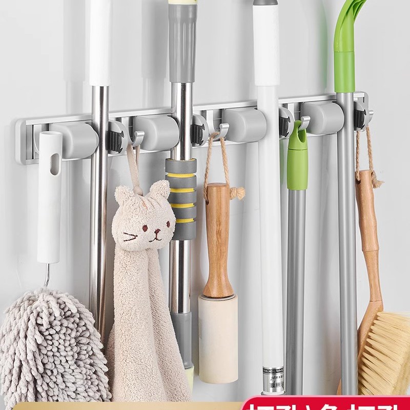 拖把挂钩挂架免打孔壁挂卫生v间 拖把夹收纳卡扣 挂拖把扫把固定