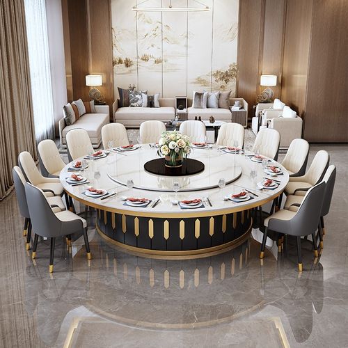 喜森龙电动餐桌大圆桌酒店20人A大转盘轻奢桌椅电磁炉小火锅一体