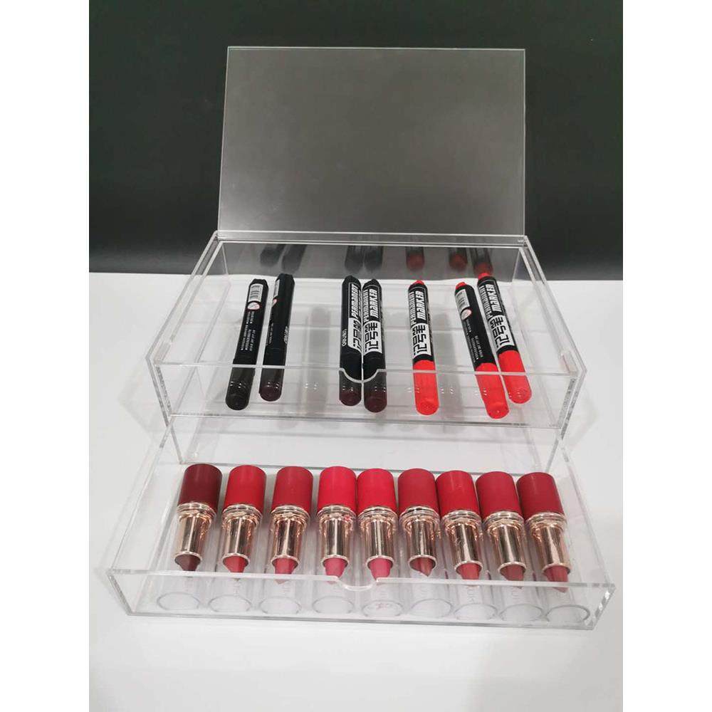 鹤成HECHENG亚克力收纳学生笔收纳可叠放亚克力掀盖二层式抽屉/大