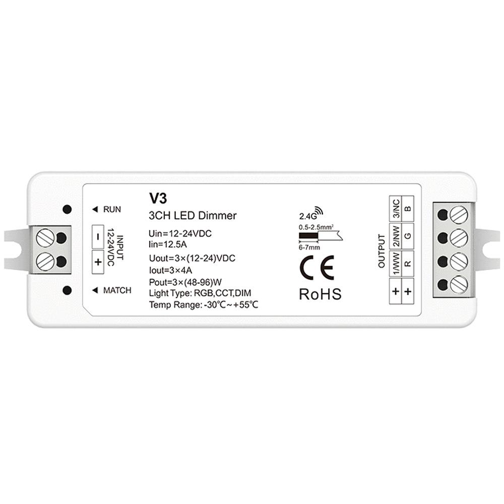 V3 12-24VDC 3CH*4A RGB/色温/调光三通道LED控制器 2.4G信号中继