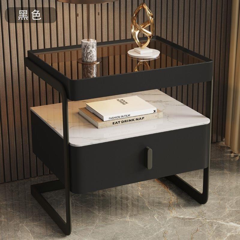 意式极简玻璃铁艺床头柜家用卧室2025新款轻奢感主卧简约现代