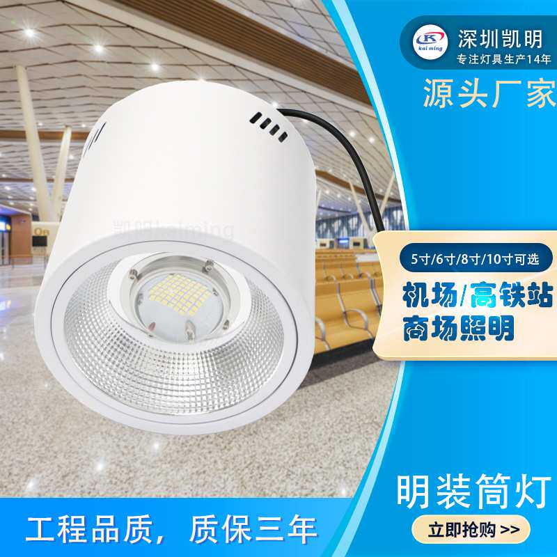 6寸led防水明装筒灯30w50w60w免开孔吸顶安装80w ip65棚顶灯价格