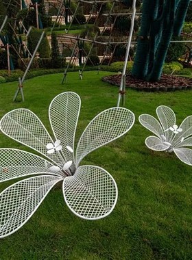 户外不锈钢镂空花朵雕塑铁艺镜面花园林景观草坪装饰发光大型摆件