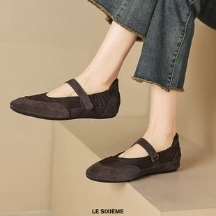 LE SIXIEME法式复古磨砂皮玛丽珍鞋女平底一字带软底单鞋