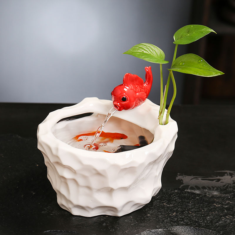 鱼缸饮水c循环室内流水客厅自动招财猫咪新款陶瓷加湿器创意摆件