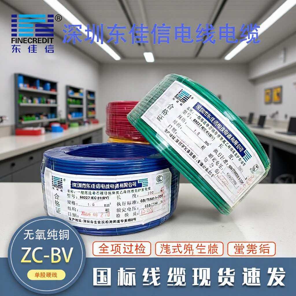 东佳信电线电缆BV1.5 2.5 4 6平方国标阻燃铜芯家装家用单股硬线