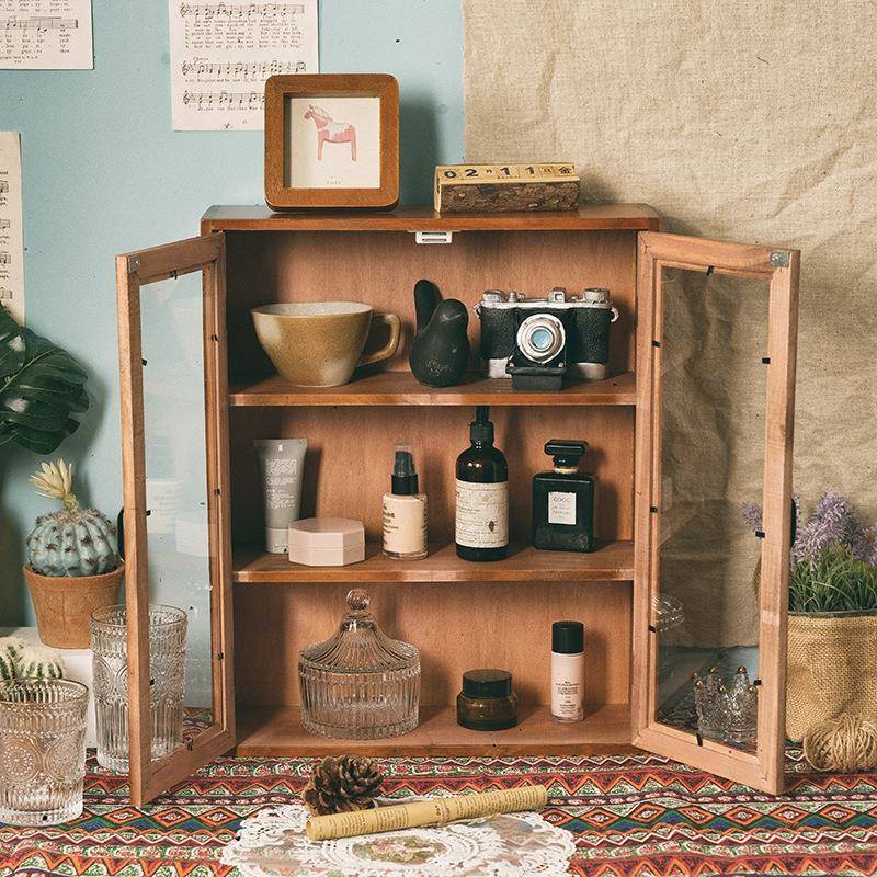 【折扣价】家用复古手工防尘储物柜子双开门多层整理酒店装饰木质