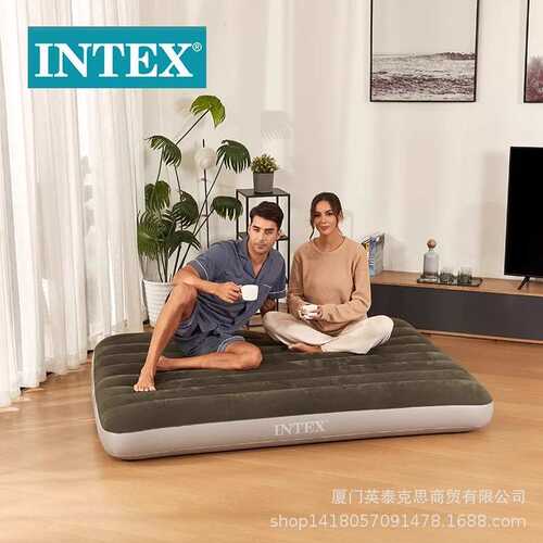intex 64108绿色双人植绒线拉空气床 双人床家用充气床 便携