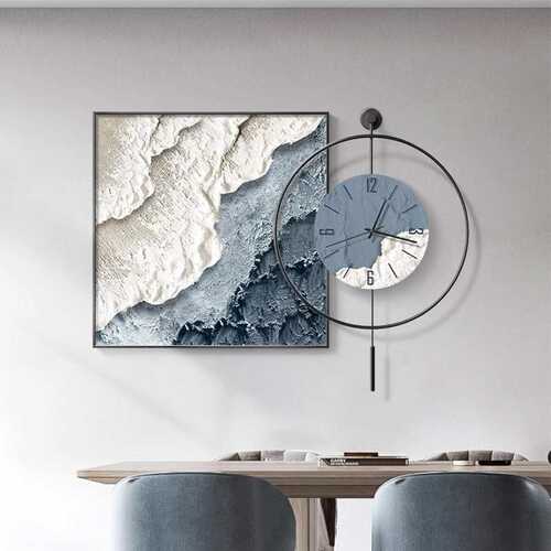 现代简约餐厅装饰画钟表创意抽象肌理挂画饭厅背景墙挂钟客厅壁画
