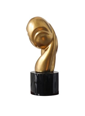 戊际vintage中古桌面摆件金色人像雕塑高级客厅红洞石墩落地装饰