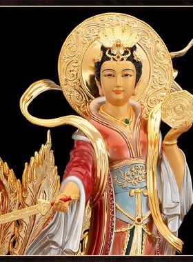 纯铜九天玄女神像家用供奉摆件踏凤九天圣母娘娘佛像九天玄母天尊