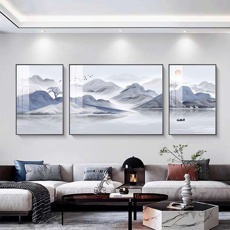 大气客厅装饰画山水画高端沙发背景墙壁画现代简约挂画家庭三联画图片