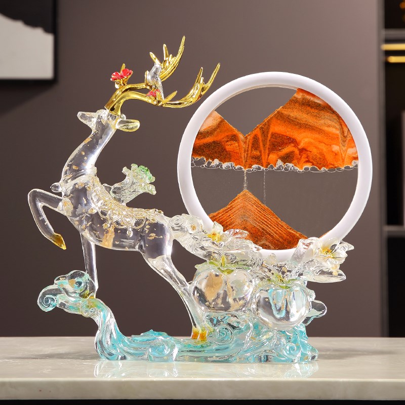 简约现代流沙画轻奢高档透明招财鹿摆件客厅玄关酒柜电视柜装饰品图片