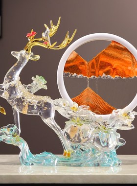 简约现代流沙画轻奢高档透明招财鹿摆件客厅玄关酒柜电视柜装饰品
