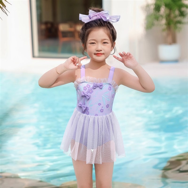 儿童泳衣女2025新款连体中小童专用游泳训练三角款防晒速干泳衣裙