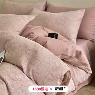 A类纯棉四件套色织双层纱提花加厚轻奢风秋冬保暖全棉床上用品