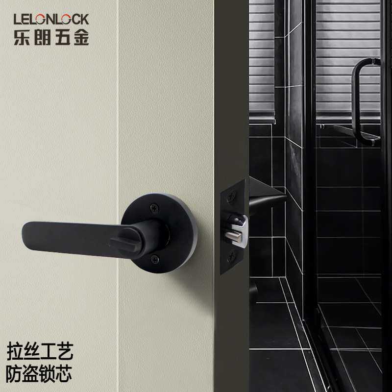 工厂 锌合金三杆锁 直角门把手锁 淋浴房扁管拉手实心执手锁具