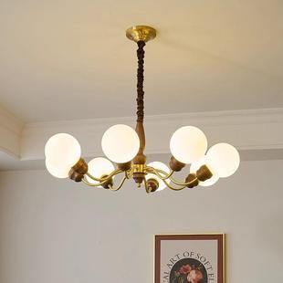 胡桃木书房餐厅灯 中古客厅奶油灯美式 中古风法式 复古吊灯卧室中式