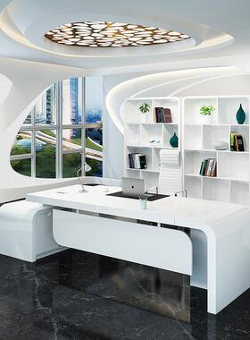 白色烤漆大班台老板桌椅简约现代主管桌总裁办公桌经理桌办公家具