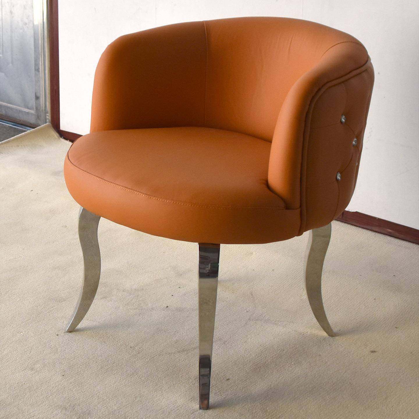 金属椅子不锈钢休闲椅轻奢单椅真皮餐椅高级感舒适皮质单人沙发椅