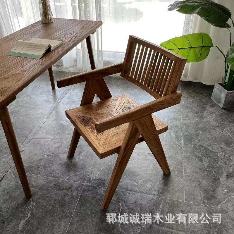 老榆木拼花椅子实木家具餐桌椅子店用咖啡厅靠背休闲椅民宿椅凳子