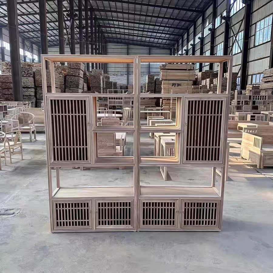 新中式北方老榆木免漆烫蜡实木博古架新款置物架多宝阁展示柜