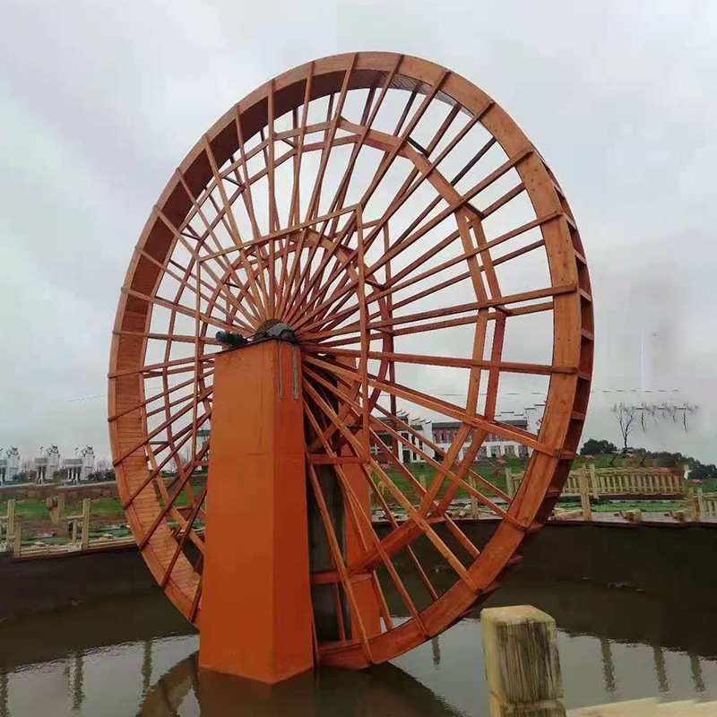 定制仿古水车碳化实木水车带电机脚踏实木水车户外景观工程项目