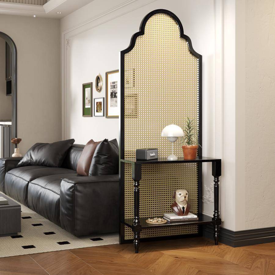 2025复古法式藤编屏风隔断客厅入户遮挡实木可移动座屏置物花架
