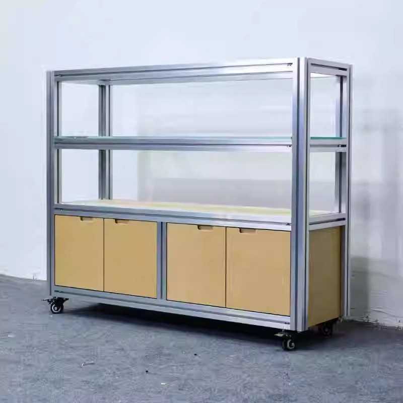 铝合金桦木带玻璃货架展示柜陈列架子多层床头柜产品样品展台
