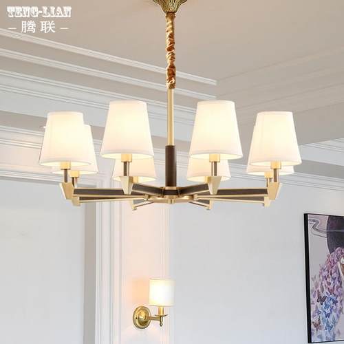 美式简约全铜客厅餐厅吊灯创意简欧大气卧室书房客房纯铜家用灯具