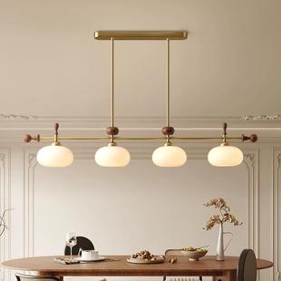 中古风餐厅吊灯美式 南洋白蜡木茶室灯实木 复古吧台一字长条灯法式