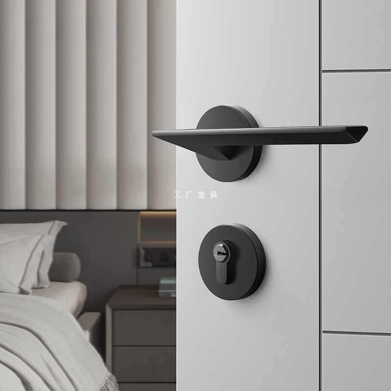 美式黑色门锁磁吸静音室内木门把手房门锁家用卧室分体门锁
