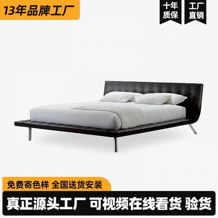 意大利真皮床简约轻奢现代ONDA极简设计师悬浮双人床大平层婚床