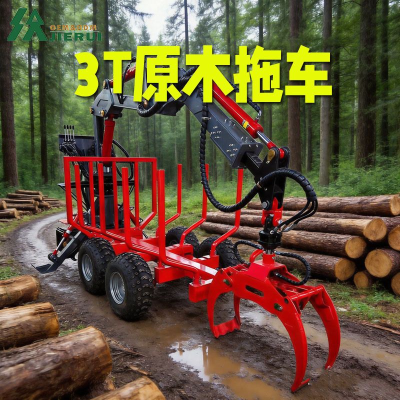3吨原木拖车装载机起重机1吨伸缩式臂架液压木材抓斗机随车抓木机