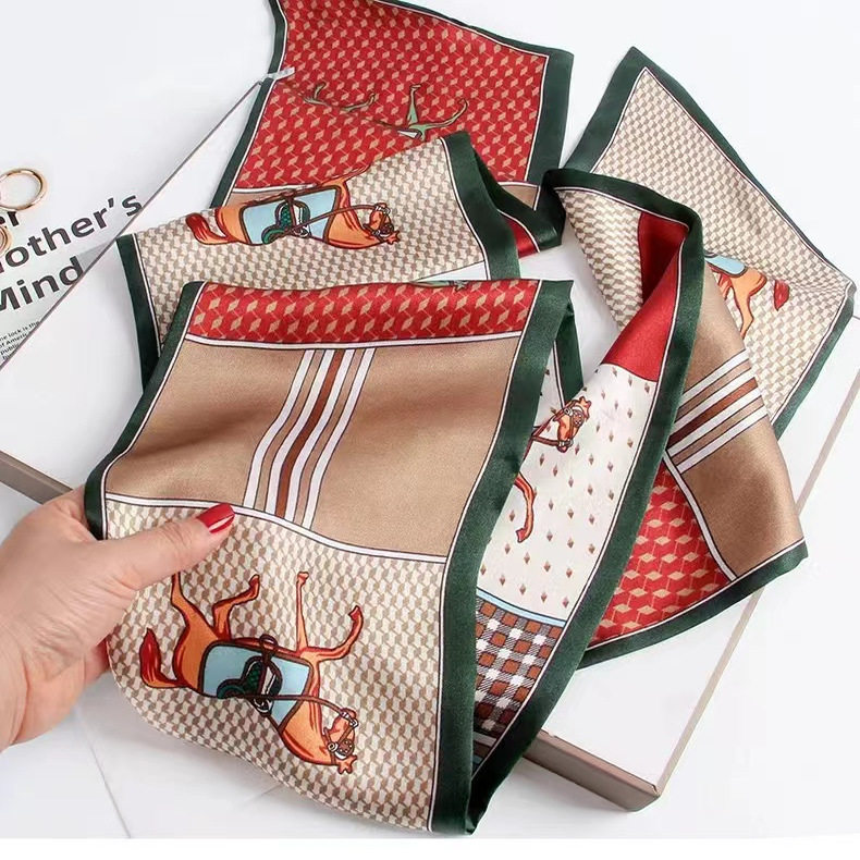 100%桑蚕丝【方格骏马】145x16cm长飘带双层真丝丝巾女G501