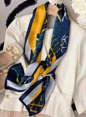 100%桑蚕丝【蓝色铁骑】145x16cm长飘带双层真丝丝巾女G376