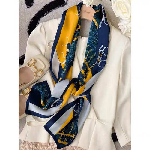 100%桑蚕丝【蓝色铁骑】145x16cm长飘带双层真丝丝巾女G376