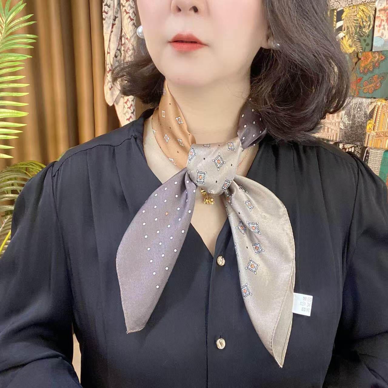 100%桑蚕丝【焦糖可可】65方巾单面真丝丝巾时尚百搭气质B056