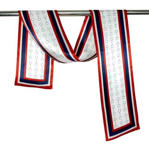 100%桑蚕丝【红蓝马蹄扣】145x16cm长飘带双层真丝丝巾女G337