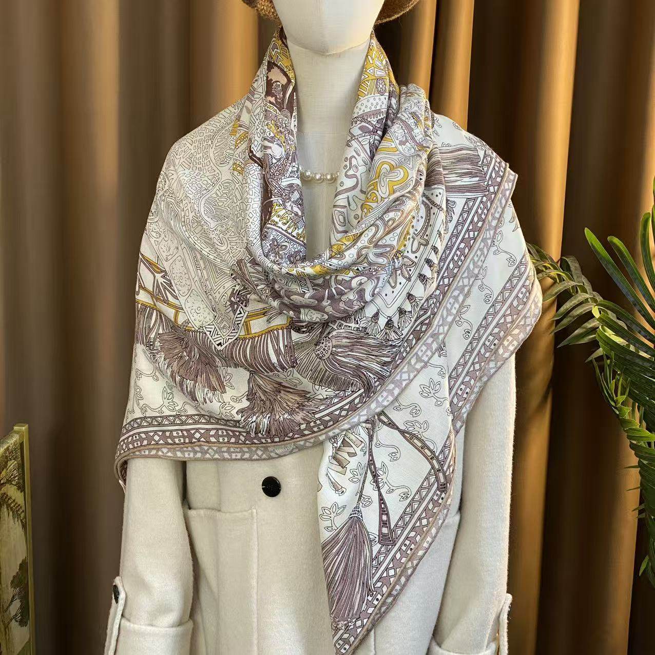 桑蚕丝羊毛【高加索骑士】130丝毛大方巾单面秋冬围巾披肩N731