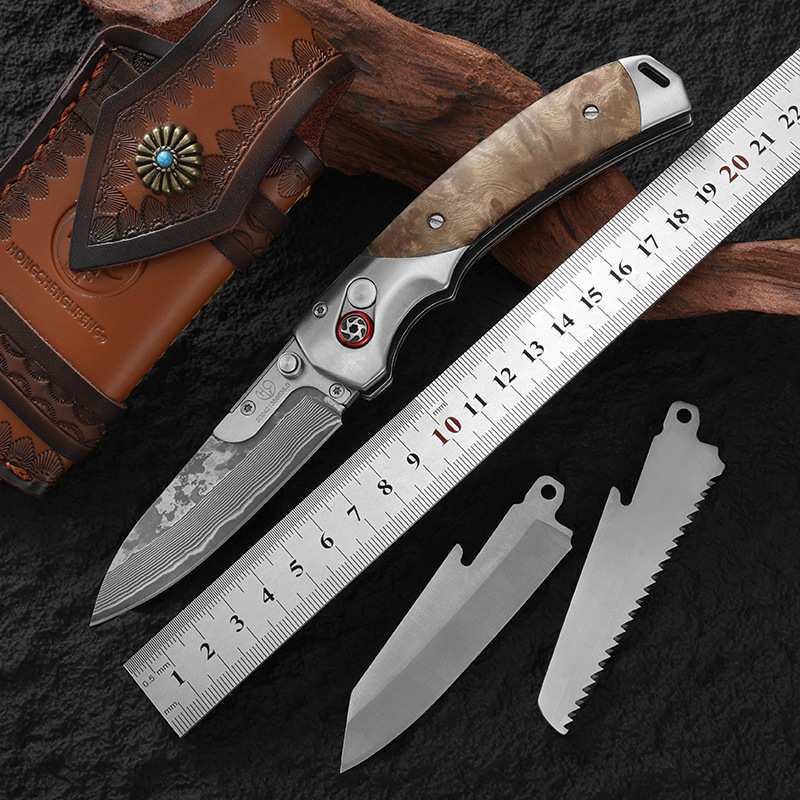 新款大马士拆装刀片多功能刀户外锋利多用途刀水果刀随身便携刀